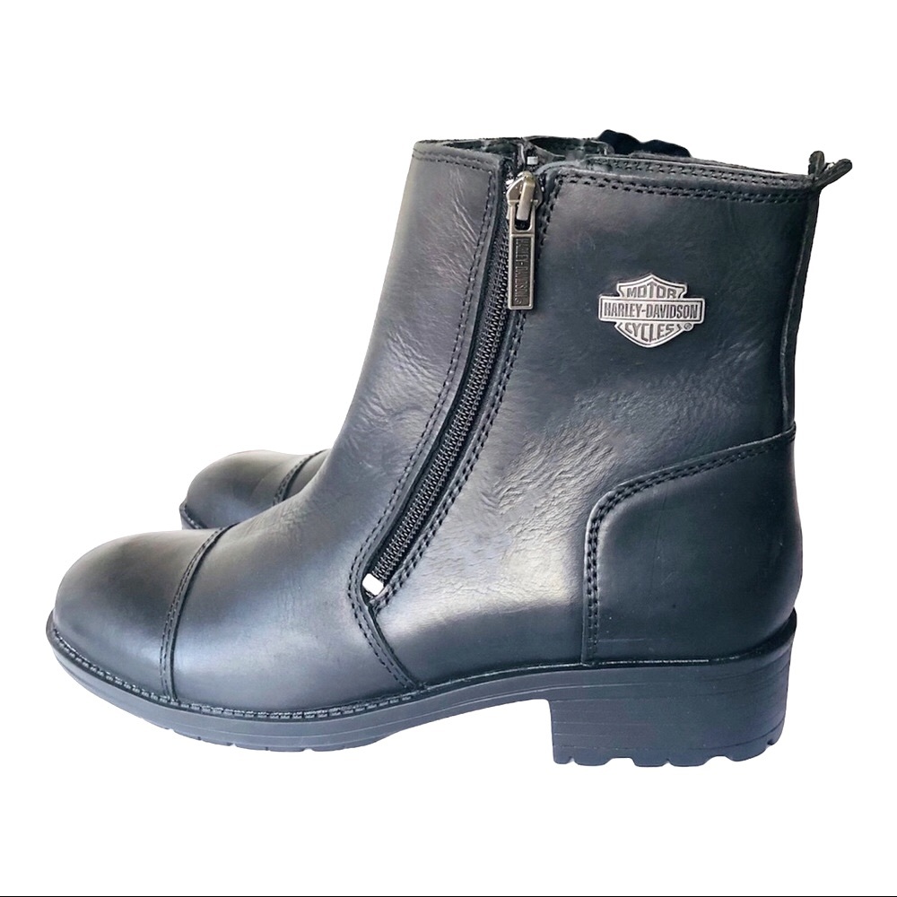 HARLEY DAVIDSON LADIES SENTER BLACK LEATHER DOUBLE ZIPPER BIKER BOOTS SZ 8